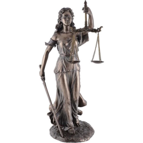 Vrouwe justitia beeld bronskleurig polystone handgemaakt 35 cm