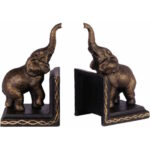 MadDeco – set gietijzeren boekensteunen olifant met slurf omhoog – set 18,6 x 7.8 x 15 cm