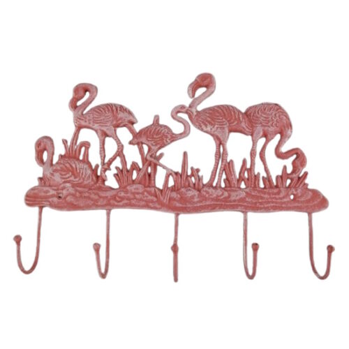 Gietijzeren wand kapstok haken met 5 wandhaken roze Flamingo