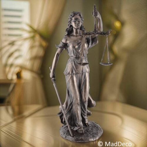 Vrouwe justitia beeld bronskleurig polystone sfeerfoto