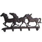 MadDeco – Wand kapstok haken – rennende paarden – bruin gietijzer – 36 x 5 x 17 cm