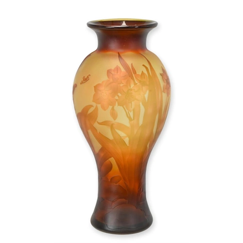 Maddeco daffodil of wel gele narcis cameo baluster glazen vaas beschildert